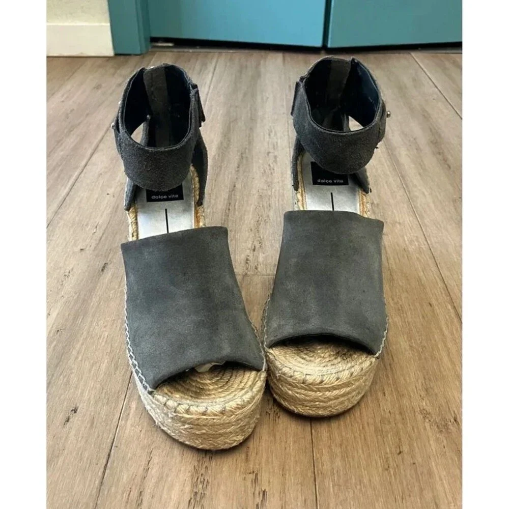 Dolce Vita dark grey suede ankle strap platform women’s heels. Size 7